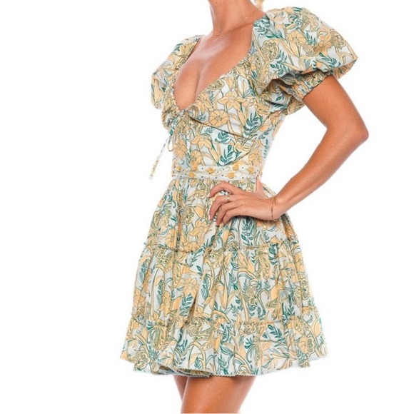 Agua by Agua Bendita Manzanilla Floral Cotton Tiered Mini Dress